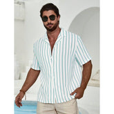 Geometric Contrast Color Striped 3D Digital Printing Short Sleeve Shirt